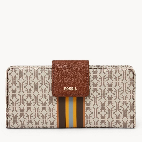 NWT Fossil Madison Tab Clutch Wallet Leather Trim - Picture 1 of 12